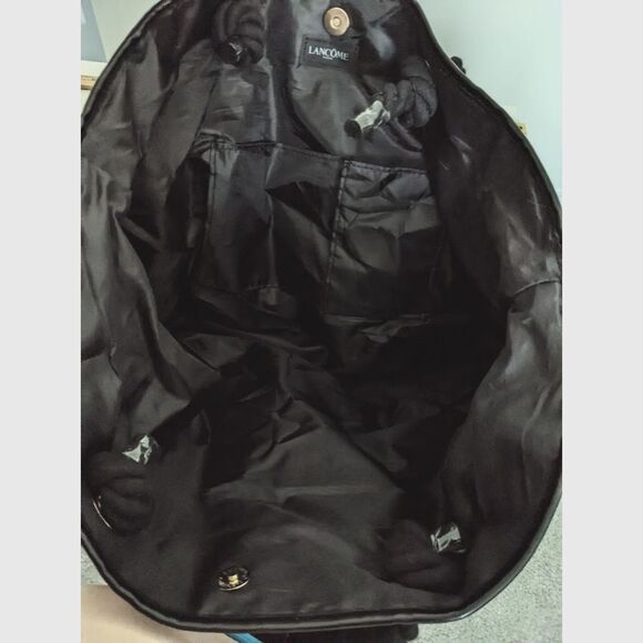 LANCÔME Paris Striped Textured Beach Tote Travel Weekender Bag Tan Black - Picture 3 of 6